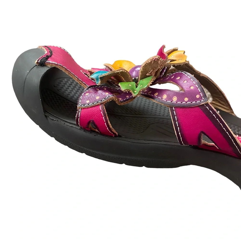 Corkys Elite Floral Leather Mule Close Toed Slide Sandals 7